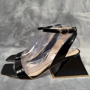 Black Leather Ankle Strap Sculptural Heel Sandals Mavette Made in Italy EU 39